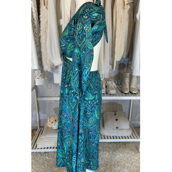 Sunday Up Women's Sz M Blue Multicolor Paisley Backless Halter Midi Dress #0325 - Picture 5 of 13